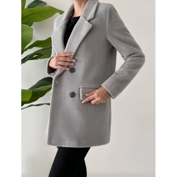 ANGORA DOKULU KISA KABAN GRİ