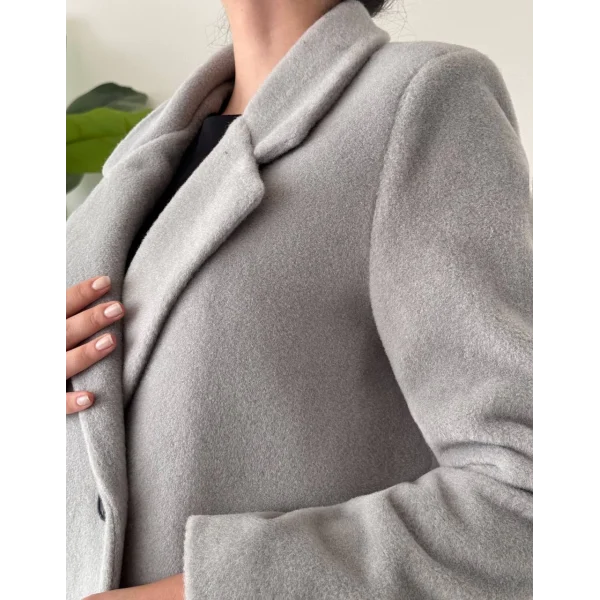 ANGORA DOKULU KISA KABAN GRİ