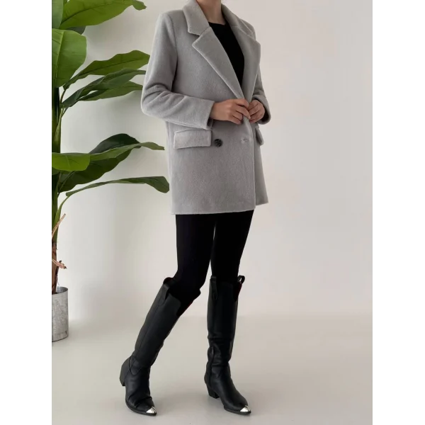 ANGORA DOKULU KISA KABAN GRİ