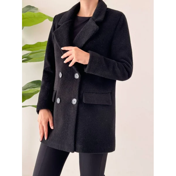 ANGORA DOKULU KISA KABAN SİYAH