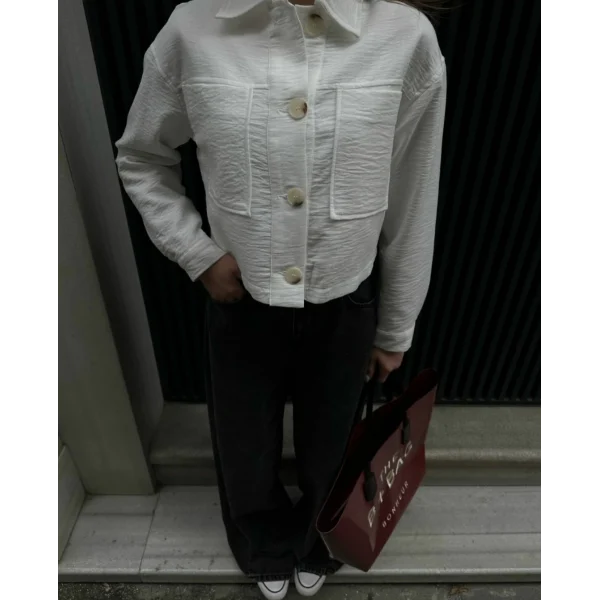 BEYAZ KETEN KARIŞIMLI CEKET