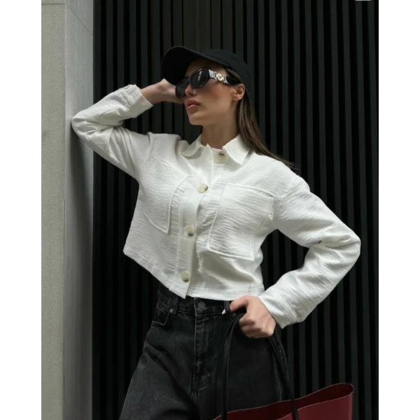 BEYAZ KETEN KARIŞIMLI CEKET