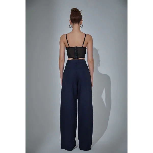 Bol Paça Palazzo Kumaş Pantolon Lacivert