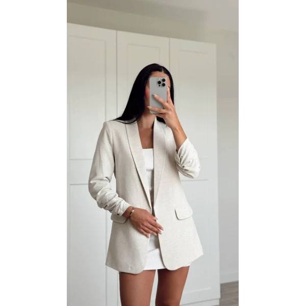 Büzgü Kol Keten Ceket