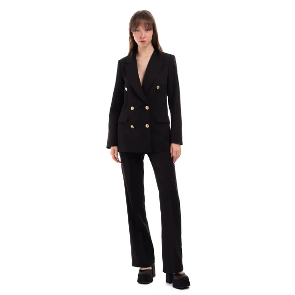 Gold Düğmeli Premium Kumaş Siyah Ceket Pantolon Takım