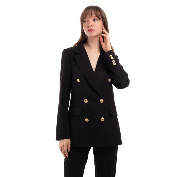 Gold Düğmeli Premium Kumaş Siyah Ceket Pantolon Takım