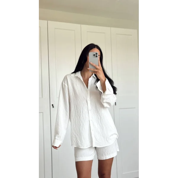 KETEN ŞORT GÖMLEK TAKIM BEYAZ