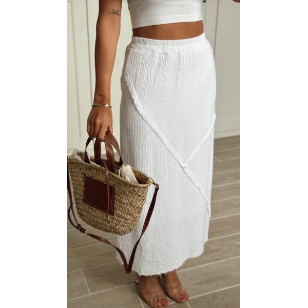 MİDİ BOY ASTARLI KETEN ETEK BEYAZ