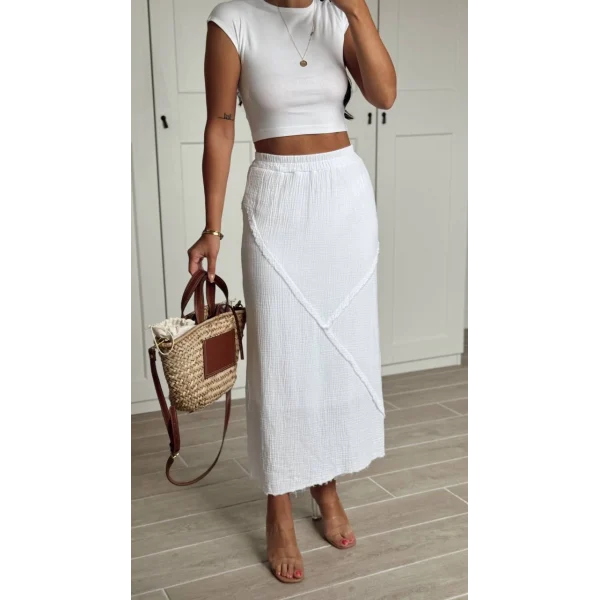 MİDİ BOY ASTARLI KETEN ETEK BEYAZ