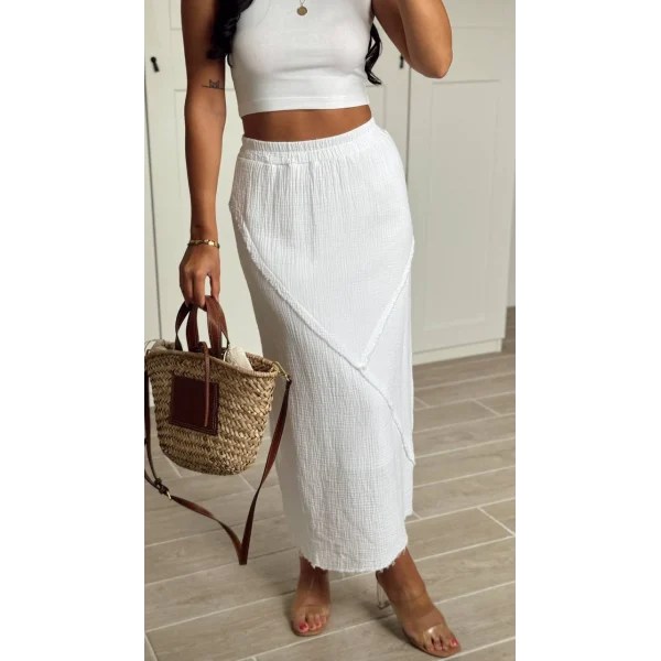 MİDİ BOY ASTARLI KETEN ETEK BEYAZ