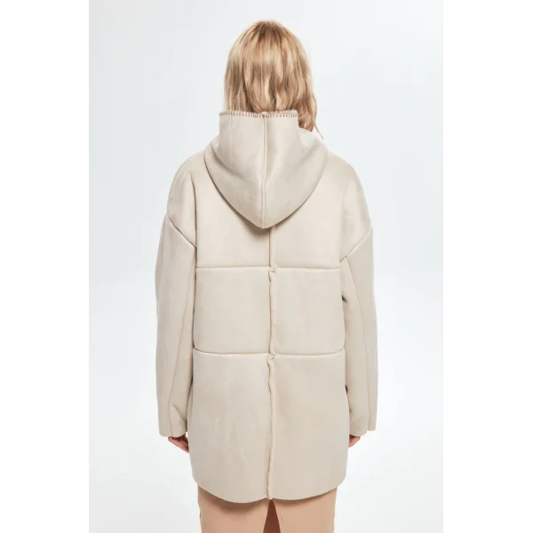 PREMİUM İÇİ KÜRKLÜ KAPÜŞONLU TAŞ RENK KABAN