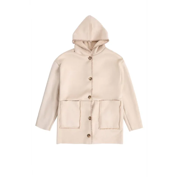 PREMİUM İÇİ KÜRKLÜ KAPÜŞONLU TAŞ RENK KABAN