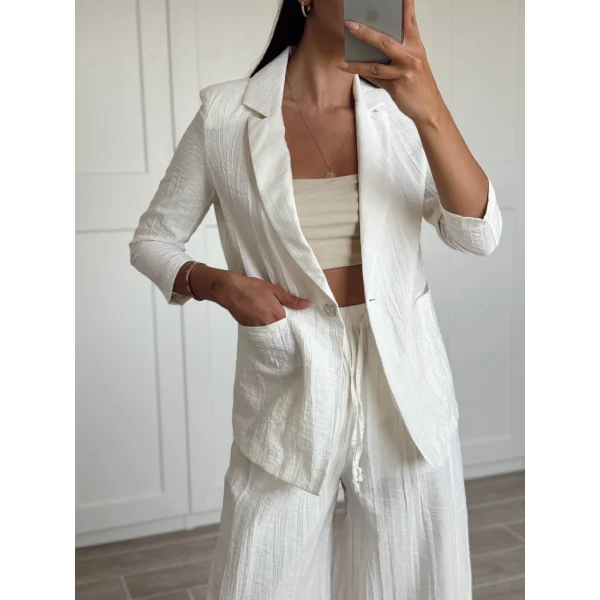 PREMİUM KETEN CEKET PANTOLON TAKIM EKRU