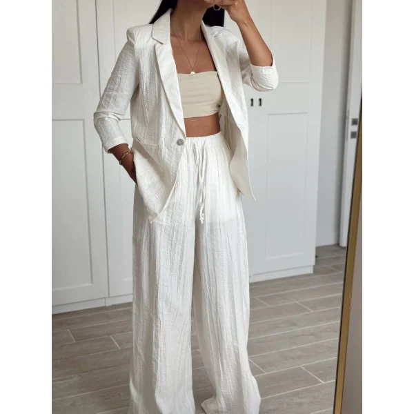 PREMİUM KETEN CEKET PANTOLON TAKIM EKRU