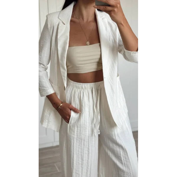 PREMİUM KETEN CEKET PANTOLON TAKIM EKRU