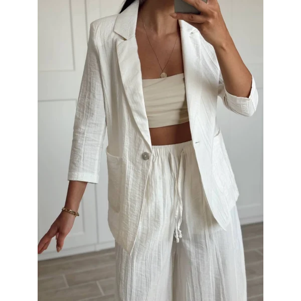 PREMİUM KETEN CEKET PANTOLON TAKIM EKRU