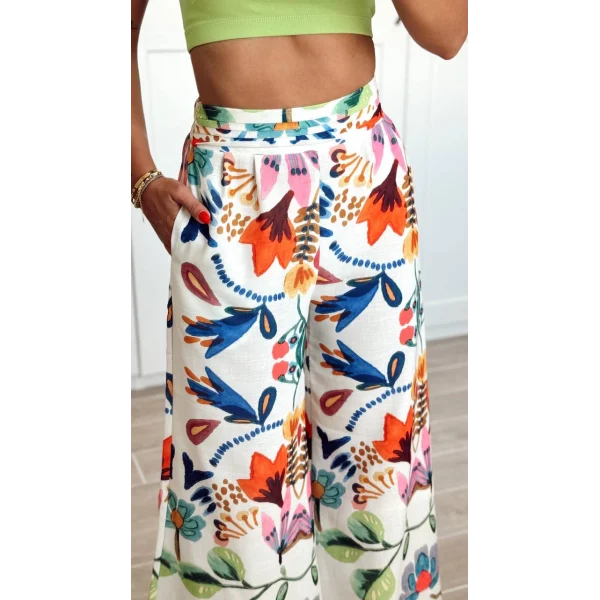 RenkLi Desenli Geniş Paça Pantolon Turuncu