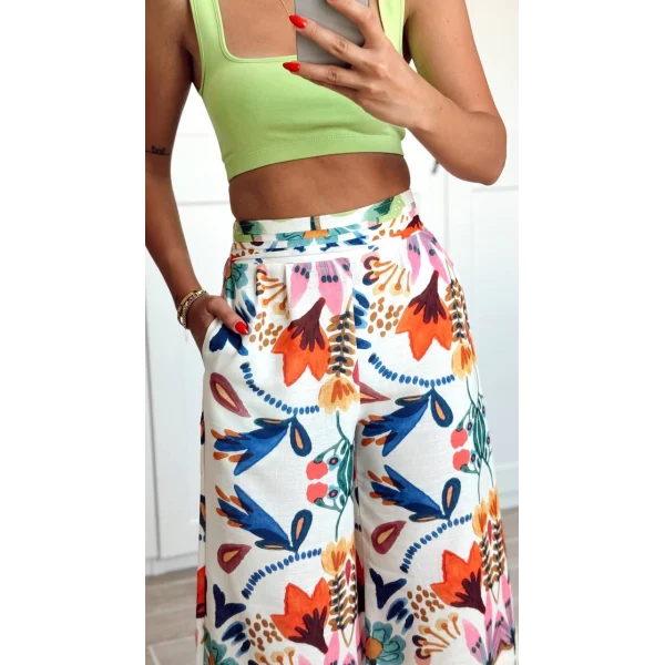 RenkLi Desenli Geniş Paça Pantolon Turuncu