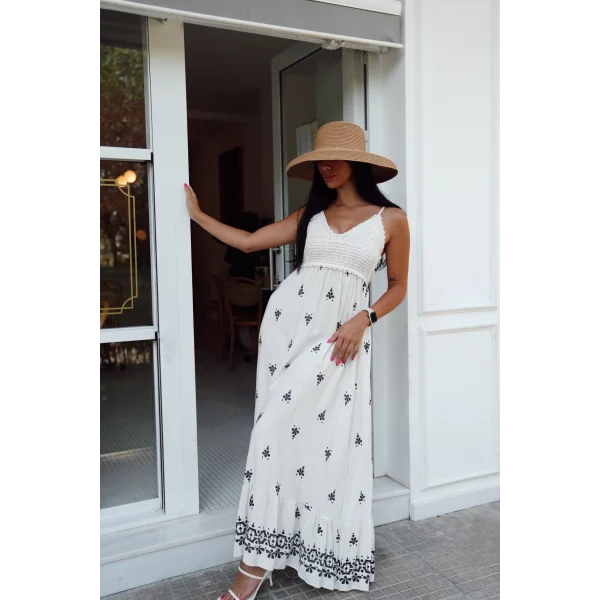 ROBİN UZUN ASKILI KETEN ELBİSE