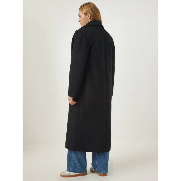 TOKYO YAKALI UZUN YÜN KABAN SİYAH