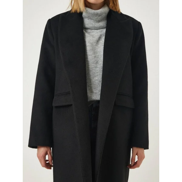 TOKYO YAKALI UZUN YÜN KABAN SİYAH