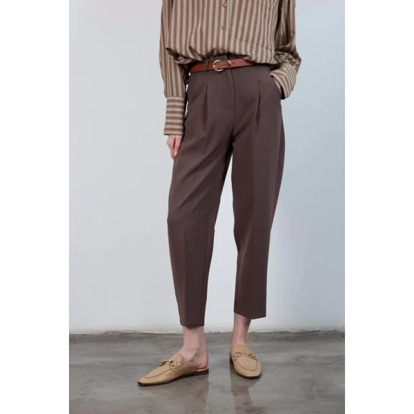 Yüksek Bel Kemerli Havuç Pantolon Kahverengi