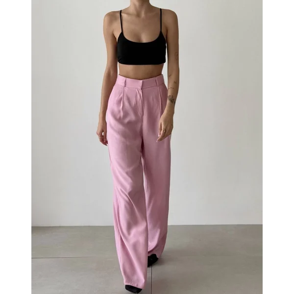 YÜKSEK BEL PALAZZO BOL PAÇA PANTOLON-PEMBE