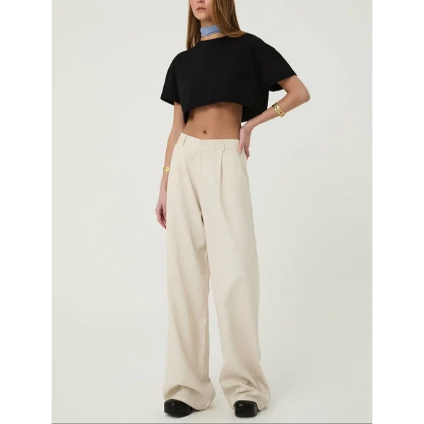Yüksek Bel Palazzo Keten Pantolon Naturel