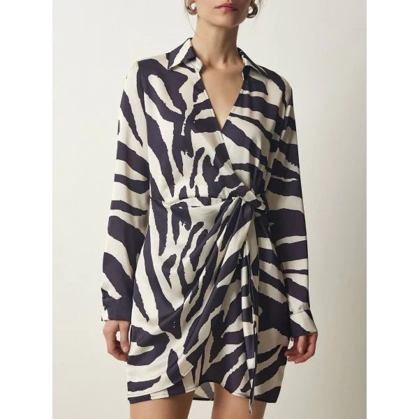 ZEBRA DESEN SATEN MİNİ ELBİSE