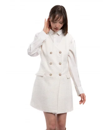 Zara Düğme Detaylı Beyaz Tüvit Gömlek Elbise