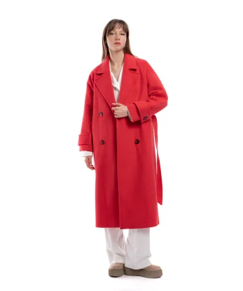 Fuşya Bağlamalı Yün Kaban