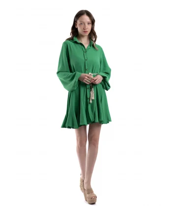 İp Detaylı Yeşil Peplum Elbise