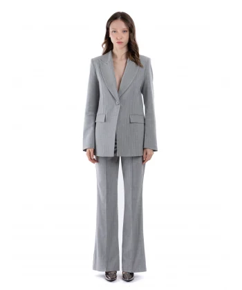 Premium Kalite Çizgili Gri Ceket Pantolon Takım