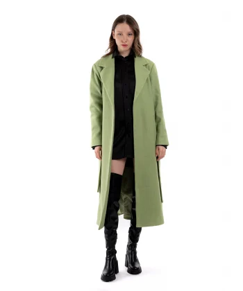 Mevsimlik İnce Kaşe Kumaş Yeşil Trençkot Kaban