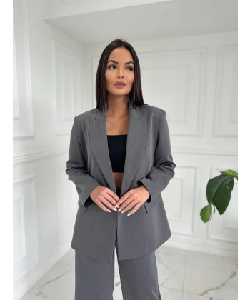 Oversize Gri Astarlı Blazer Ceket