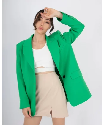 Yeşil Astarlı Oversize Tek Düğme Blazer Ceket