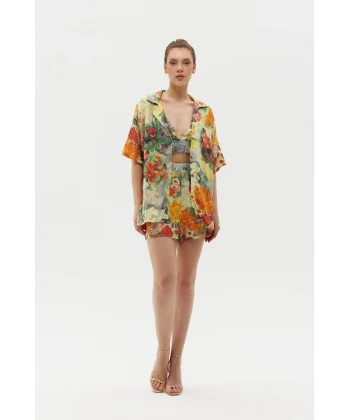 Çiçek Desenli Şort Gömlek 3 lü Takım