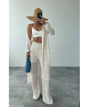 Ajur Uzun Hırka Pantolon Takım