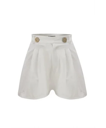 Düğme Detaylı Beyaz Şort