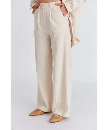 EKRU KALIN KETEN PALAZZO PANTOLON