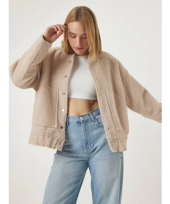 EKRU BUKLET BOMBER CEKET