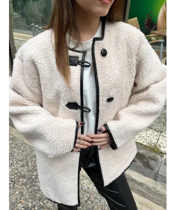 EKRU PELUŞ DÜĞMELİ CEKET