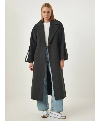 Kol Kemerli Premium Yün Kaban Antrasit