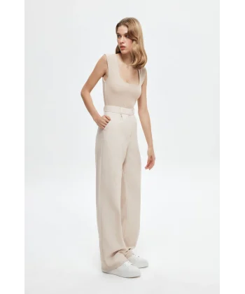 QUZU BOL PAÇA PALAZZO KUMAŞ PANTOLON TAŞ