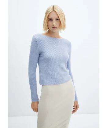 KAYIK YAKA ÖRGÜ KAZAK MAVİ