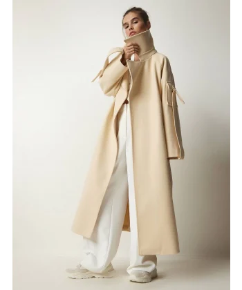 PREMİUM MODEL KOLDA CEP DETAYLI YÜN KABAN BEJ