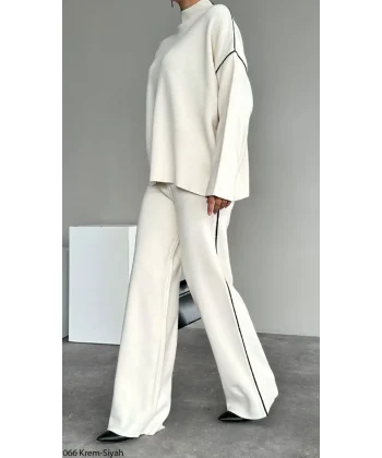 ÇİZGİLİ KREM KAZAK PANTOLON TAKIM