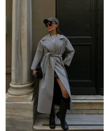 BAGLAMALI YÜN KABAN GRİ