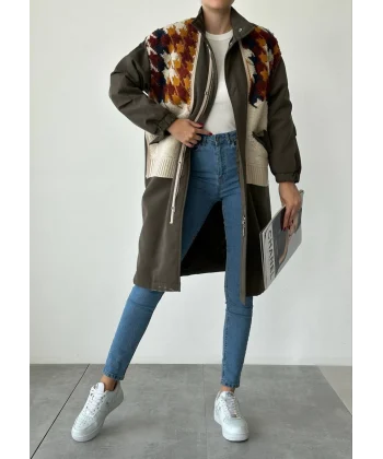 TRİKO GARNİLİ TRENÇKOT HAKİ