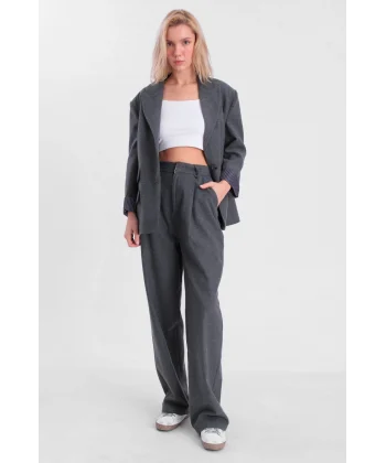 GABARDİN DOKULU CEKET PANTOLON TAKIM GRİ